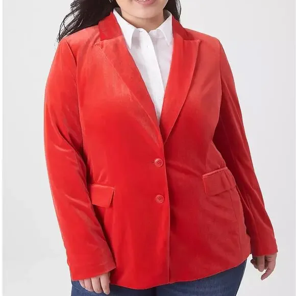 Lane Bryant Red Velvet Blazer Jacket 22 - Picture 1 of 16
